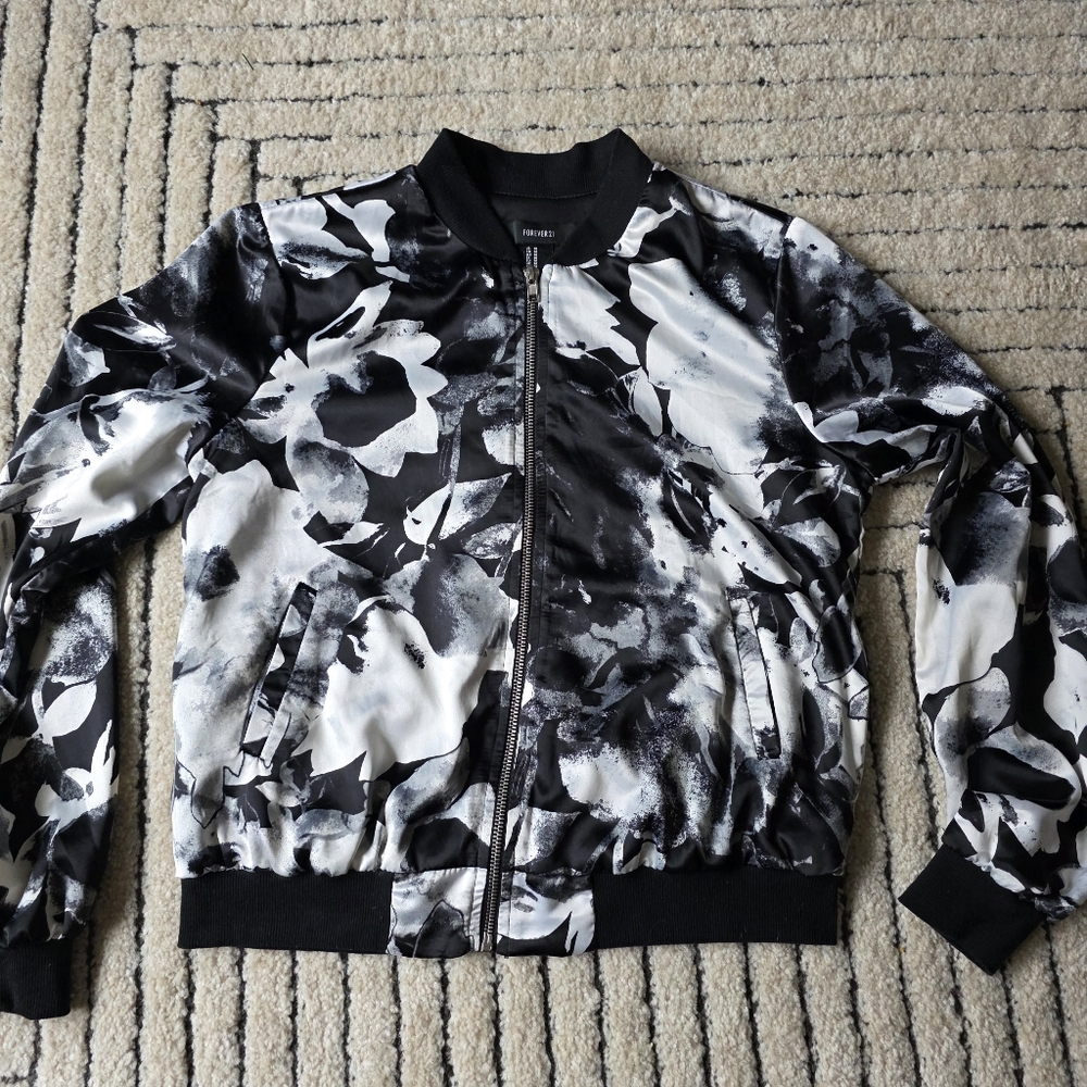 Satin Floral Bomber Jacket